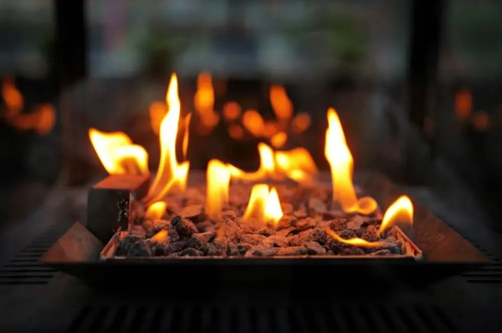 Open fire on a restaurant terrace in the evening