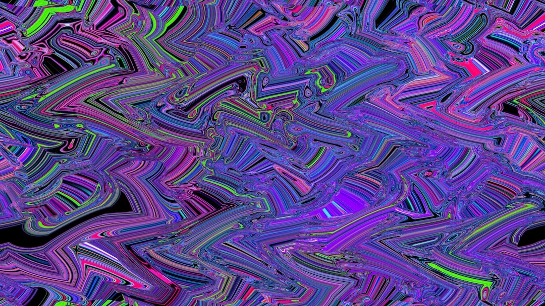 Abstract digital artwork featuring swirling, zigzag patterns in bright purple, pink, blue, and green colors with high contrast and vivid intensity, evoking a sense of modern luxury and bold lifestyle.