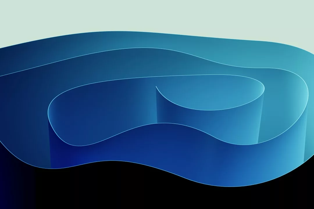 Abstract digital artwork featuring smooth, layered blue curves with gradients, creating a flowing, wave-like pattern against a pale background—perfect for adding a touch of Glamesia-inspired elegance to modern fashion spaces.