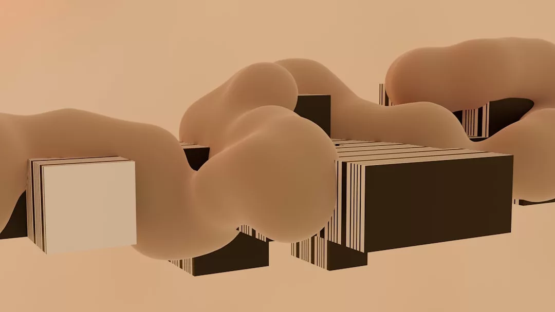 Abstract image of beige, cloud-like organic shapes surrounding and overlapping geometric, striped rectangular blocks on a neutral background—an artistic nod to contemporary lifestyle and Glamesia-inspired fashion.